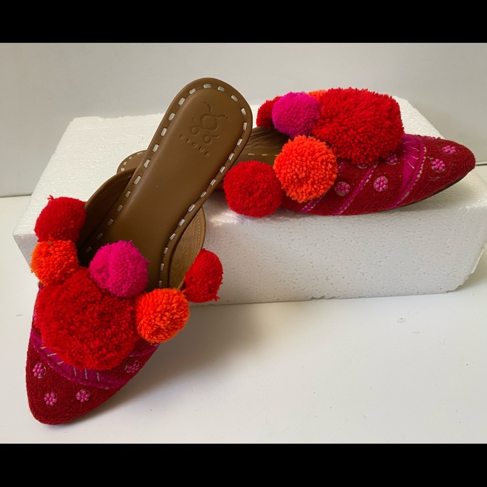 Figue x Jcrew Pom Pom slide mule sandals